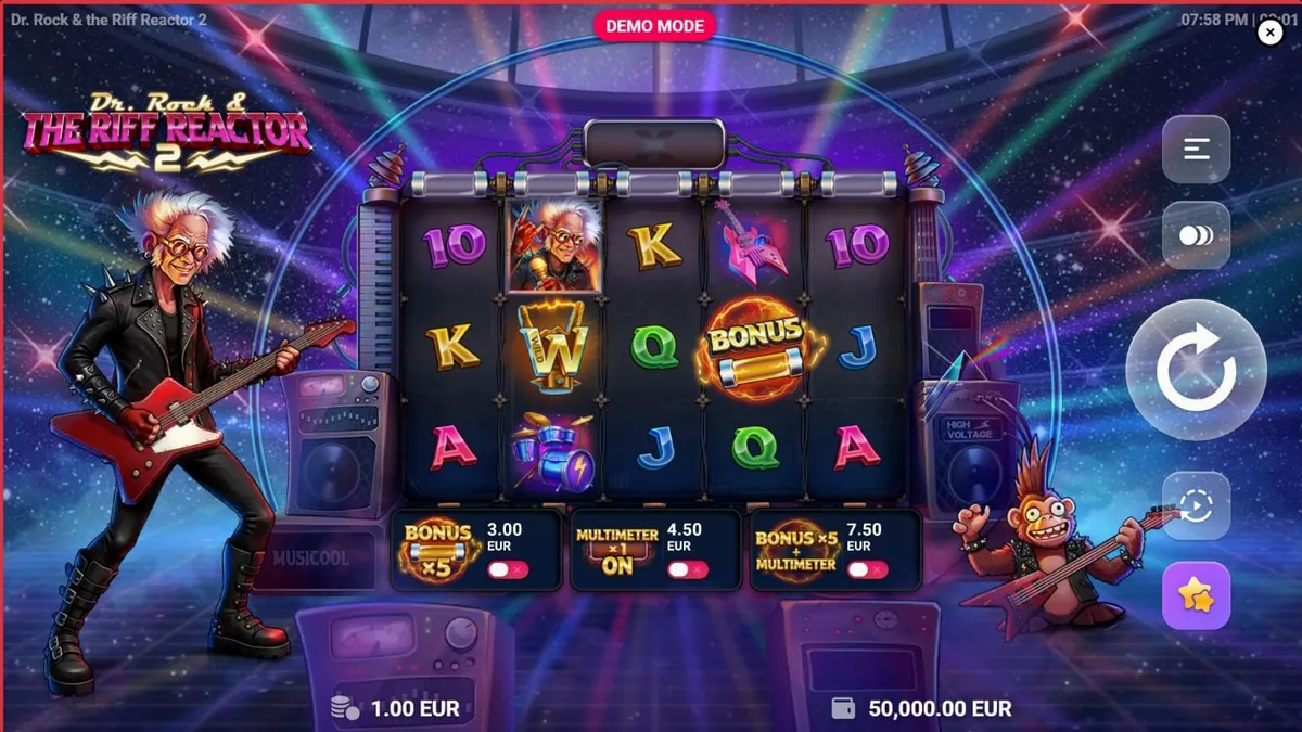 Dr. Rock & the Riff Reactor 2 slot game interface