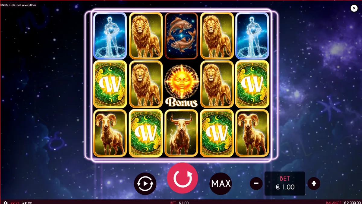 Tampilan antarmuka game slot Celestial Revolutions pada layar smartphone